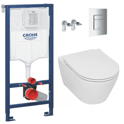 Geberit Pack WC Geberit Duofix + Cuvette WC suspendu Geberit Rimfree + Plaque de commande Sigma20 Blanc chromé