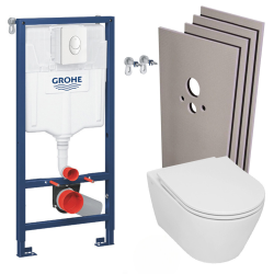 Geberit Pack WC Geberit Duofix + Cuvette WC suspendu Geberit Rimfree + Plaque de commande Sigma20 Blanc chromé