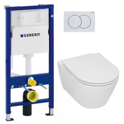 Pack WC Bâti-support + WC Swiss Aqua Technologies Infinitio sans bride, fixations invisibles + Plaque blanche (InfinitioGeb3)