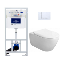 Villeroy & Boch Pack Bâti-support + Cuvette Subway 2.0 sans bride fixations invisibles + Abattant softclose + Plaque Blanche (ViConnectSub2.0-2)