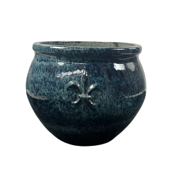 Provencelia Clovis 53x43cm, pot grande taille d&apos;extérieur fait main en terre cuite émaillée, résistant au gel, bleu abysse