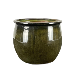 Provencelia Newton 34x28cm, pot grande taille d&apos;extérieur fait main en terre cuite émaillée, résistant au gel, vert tropical   