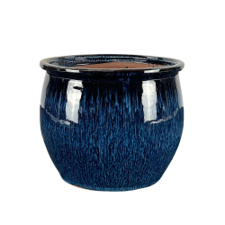 Provencelia Newton 44x35cm, pot grande taille d&apos;extérieur fait main en terre cuite émaillée, résistant au gel, bleu abysse   