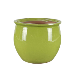 Provencelia Newton 55x46cm, pot grande taille d&apos;extérieur fait main en terre cuite émaillée, résistant au gel, vert olive