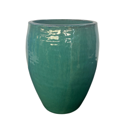 Provencelia Poseidon2 46x55cm, pot grande taille d&apos;extérieur fait main en terre cuite émaillée, résistant au gel, vert forêt