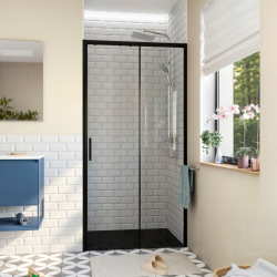 Swiss Aqua Technologies TEX BB Porte de douche 110x195cm coulissante anticalcaire avec profilés noir mat  (TEXDBB110CT-SET)