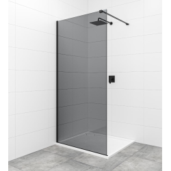 Swiss Aqua Technologies Walk-in 110x200cm Paroi en verre fumé 8 mm anticalcaire, avec bras et profilés noir mat (SATBWI110KSPRC)