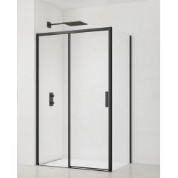 Swiss Aqua Technologies TEX BB ensemble porte coulissante/paroi 100x80cm anticalcaire avec profilés noir mat (SIKOTEXDBB100S80C)