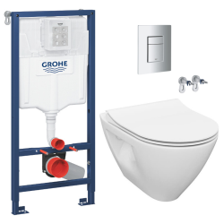 Pack WC Bâti-support Rapid SL + Cuvette sans bride Cersanit + Abattant SoftClose + Plaque chrome (RAPIDSL-MILLE)