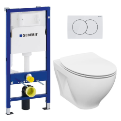 Pack WC Bâti-support Geberit 112 cm + Cuvette sans bride Cersanit + Abattant SoftClose + Plaque blanche (MODUOGEB1)