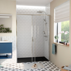 Swiss Aqua Technologies TEX BB Porte de douche 140x195cm coulissante anticalcaire avec profilés chrome brillant  (TEXDBB140CRT-SET)