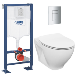 Pack WC Bâti-support autoportant Solido + Cuvette sans bride Cersanit + Abattant SoftClose + Plaque chrome (AUTOPORTANTMODUO.2)