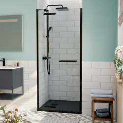 Swiss Aqua Technologies TGD NEW Porte de douche 90x200cm pivotante anticalcaire avec profilé noir mat (SATTGDN90NIKAC)