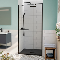 Swiss Aqua Technologies TGD NEW Porte de douche 100x200cm pivotante anticalcaire avec profilé noir mat (SATTGDN100NIKAC)