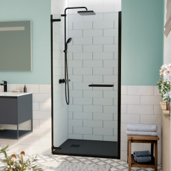 Swiss Aqua Technologies TGD NEW Porte de douche 100x200cm pivotante anticalcaire avec profilé noir mat (SATTGDO100NIKAC)