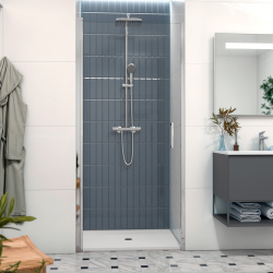 Swiss Aqua Technologies Fusion Porte de douche 100x195cm pivotante anticalcaire avec profilé chrome brillant (SATFUD100NIKA-SET)