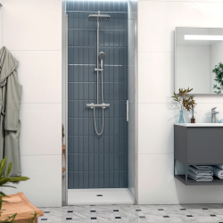 Swiss Aqua Technologies Fusion Porte de douche 80x195cm pivotante anticalcaire avec profilé chrome brillant (SATFUD80NIKA-SET)