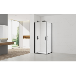 Swiss Aqua Technologies Fusion Portes de douche acces en angle pivotantes 90x80cm anticalcaire avec profilés noir mat (SATFUD9080C)