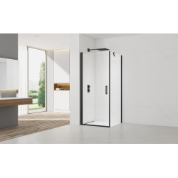 Swiss Aqua Technologies Fusion ensemble porte pivotante /paroi 80x90cm anticalcaire avec profilés noir mat (SATFUD80S90C)