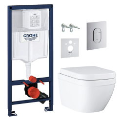 Pack WC Rapid SL + WC sans bride Euro Ceramic + Abattant duroplast + Plaque chrome (ARENAEUROCT)