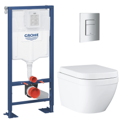 Pack WC Rapid SL + WC sans bride Euro Ceramic + Abattant duroplast + Plaque chrome (ARENAEUROCT)