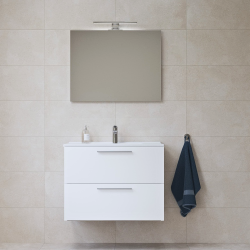 Meuble pour salle de bain avec miroir lavabo et éclairage Led Vitra Mia 79x61x39,5 cm, blanc brillant (MIASET80B)