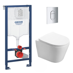 Pack WC Bâti-support + WC Swiss Aqua Technologies Infinitio sans bride, fixation invisible + Plaque blanc alpin