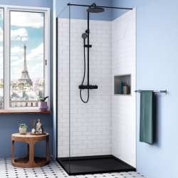 Ceramia Alda Receveur de douche 90x90cm en pierre de synthèse durable, noir mat (ALD15-9090N)