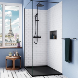 Ceramia Alda Receveur de douche 120x80cm en pierre de synthèse durable, noir mat (ALD15-12080N)