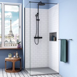 Alda Receveur de douche 80x80cm en pierre de synthèse durable avec siphon, noir mat (ALD15-8080N-S)