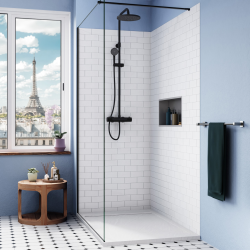 Alda Receveur de douche 80x80cm en pierre de synthèse durable avec siphon, noir mat (ALD15-8080N-S)