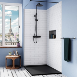 Alda Receveur de douche 80x80cm en pierre de synthèse durable avec siphon, noir mat (ALD15-8080N-S)