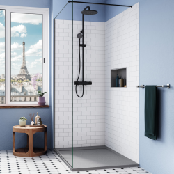 Alda Receveur de douche 80x80cm en pierre de synthèse durable avec siphon, noir mat (ALD15-8080N-S)