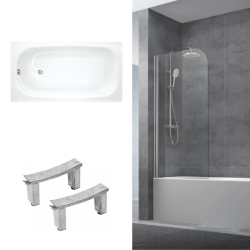 Jika (Groupe Roca) 120x70 cm Ensemble baignoire Riga universelle + Pare baignoire pivotant chrome + pieds (3402-SETP)