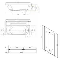 KOLO by Geberit 170x70 cm Ensemble baignoire Opal Plus universelle +Pare baignoire pliable, 2 volets chrome + pieds (XWP1270000-SETP2)