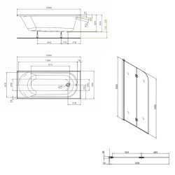 KOLO by Geberit 160x70 cm Ensemble baignoire Opal Plus universelle +Pare baignoire pliable, 2 volets chrome + pieds (XWP1260000-SETP2)