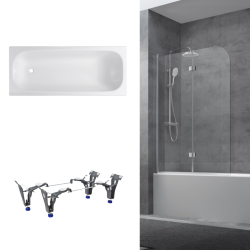 Swiss Aqua Technologies By Kaldewei 150x70 cm Ensemble baignoire Vivien universelle + Pare baignoire 2 volets + pieds (SATVIVI150-SETP2)