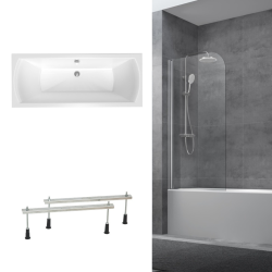 Siko 160x70 cm Ensemble baignoire Laguna universelle + Pare baignoire pivotant chrome + pieds (CUB1600PLUS-SETP1)