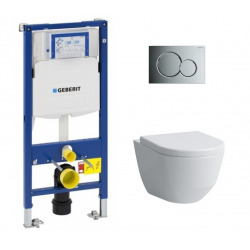 Geberit Pack WC duofix UP320 + cuvette Rimless sans bride Roca-Laufen + plaque de commande Geberit Sigma chrome